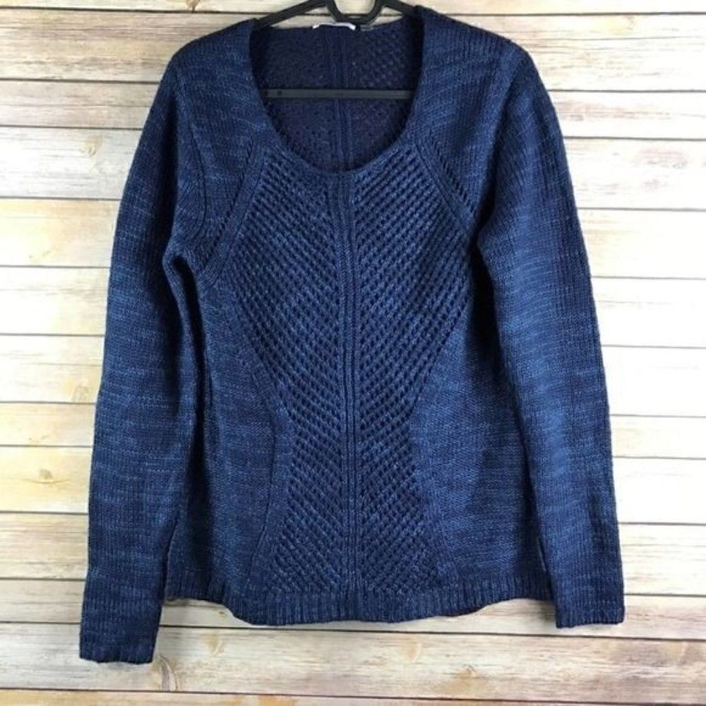 Devoted Knit Sheer Back Blouse Size S Blue